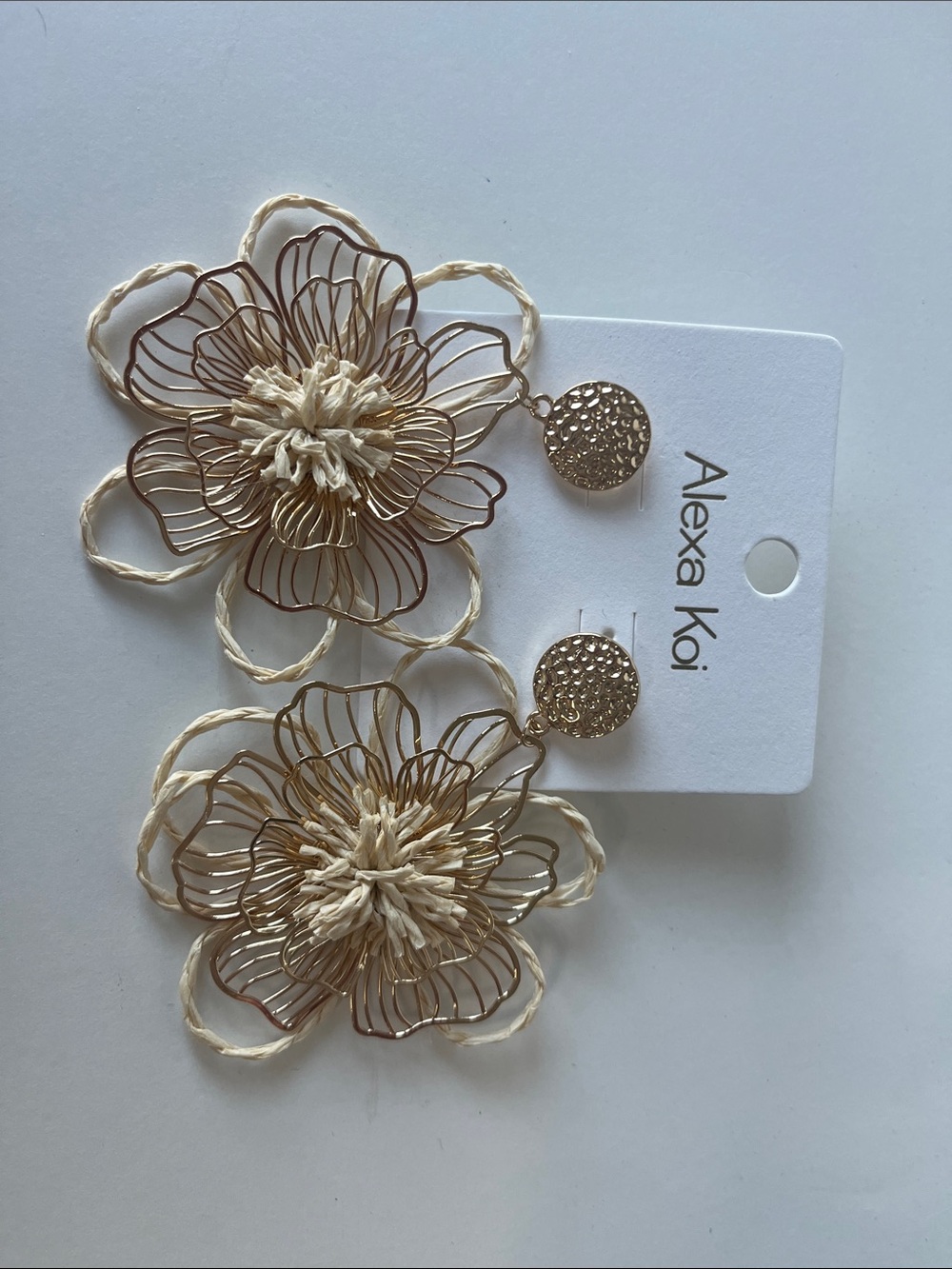 Cream & Gold Floral Statement Drop Earrings